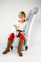 Youth Child Boy Kid Cosplaying Prince Sitting in Chair