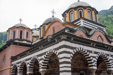 Fototapeta na wymiar Main church building at the Monastery of Saint John of Rila, also known as Rila Monastery, Rila, Bulgaria