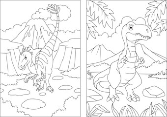 Fototapeta na wymiar Set of various dinosaur cartoon. Vector illustration for coloring book