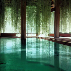 Swimming Pool Sheltered By Willow Tree, AI