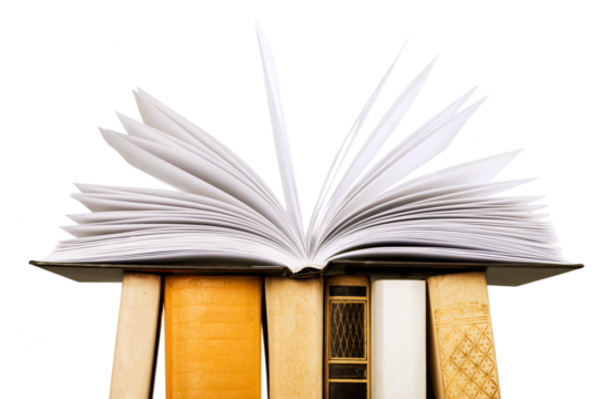 Open Book Lying Horizontal on Vertically Standing Books