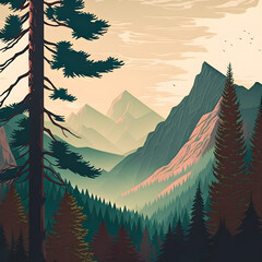 Mountain Forest Landscape Illustration