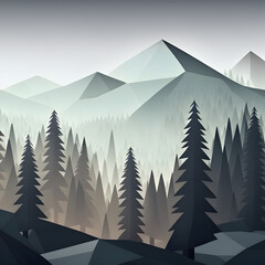 Winter Geometric Mountain Landscape with Forest Illustration