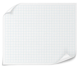 Checkered paper on a transparent background. White note pad paper.