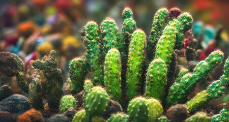 Realistic Digital Illustration Cactus Garden