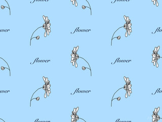 Flower cartoon character seamless pattern on blue background