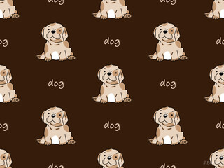 Dog cartoon character seamless pattern on brown background