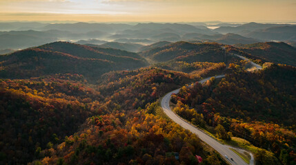 aerial view of sunrise over the mountains © Chao