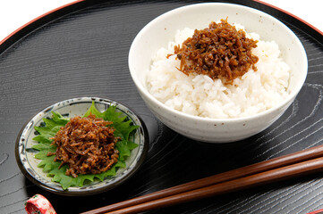 和食の小魚料理、ちりめん山椒と御飯