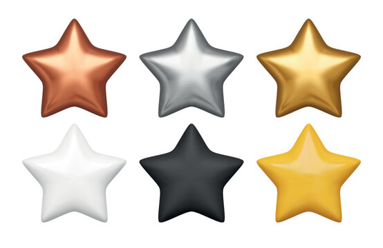 Realistic vector stars set. Golden, bronze and silver stars illustration.