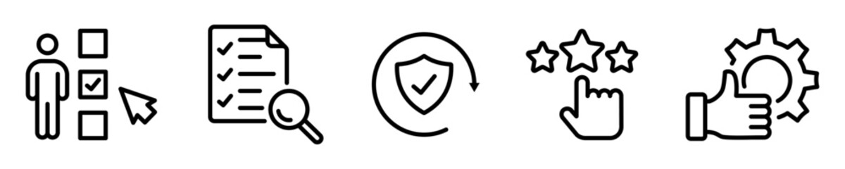 Obraz premium Conjunto de iconos de evaluación. Análisis, excelente servicio, calificación. Ilustración vectorial. Ilustración vectorial