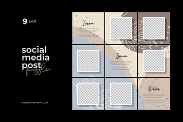 Instagram puzzle template, abstract element instagram post design, pastel background, instagram puzzle feed pack template.