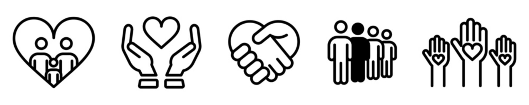 Conjunto de iconos de valores fundamentales. Respeto, amor, igualdad, aceptaci&oacute;n, solidaridad. Ilustraci&oacute;n vectorial