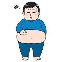 お腹の肉をつまむメタボ体型の男性イラスト