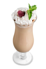 Delicious chocolate milkshake in glass isolated on white background
