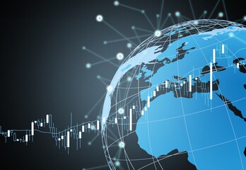 Earth classic globe with business network graph.