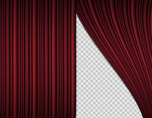 Red stage curtain with transparent bacgkround. Red stage curtain vector illustration for theater or opera background