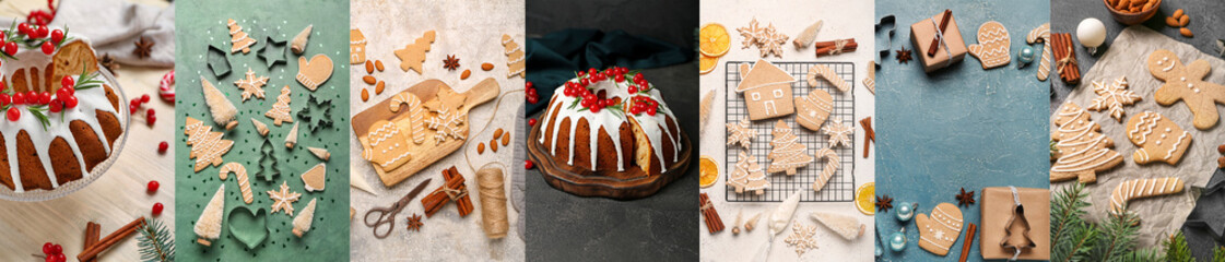 Collage of tasty Christmas cookies and cake