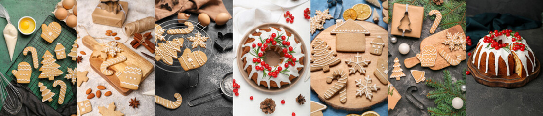 Group of tasty Christmas cookies and cake