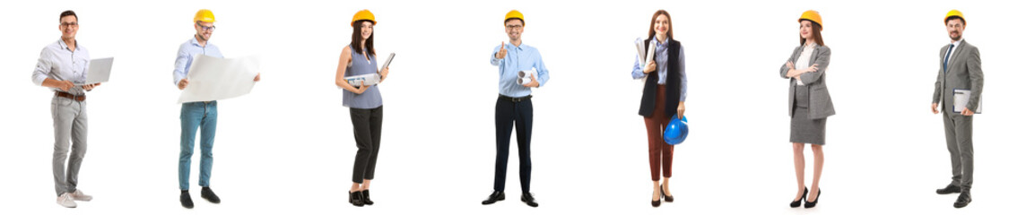 Set of engineers isolated on white