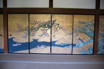 One of the guest tatami mat rooms inside Daikaku-Ji temple.  Kyoto Japan

