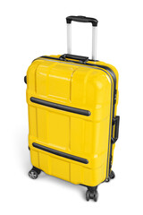Big travel suitcase on airport background