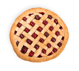 Delicious baked cherry pie, top view