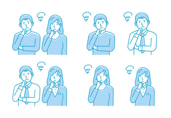 Vector Illustration set of young man and woman  in trouble or confused.