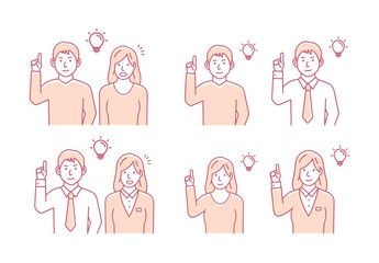 Vector illustration set of a young man and woman  having good idea ( inspiration, innovation )