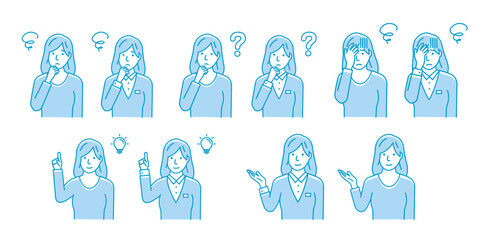 Vector illustration set of various gestures of young woman