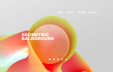 Landing page abstract liquid background. Flowing shapes, round design and circle. Web page for website or mobile app wallpaper