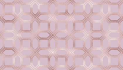Geometric seamless pattern background design with decorative rose gold grid tiles.