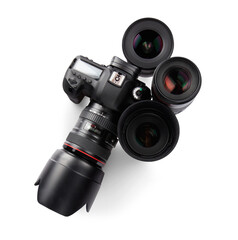 Professional  camera with lenses isolated on white background