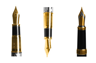 Naklejka premium Set with different beautiful fountain pens on white background