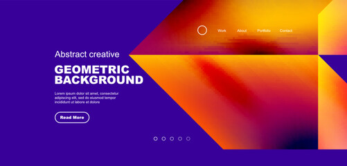 Fluid gradient geometric triangles, abstract landing page background. Minimal shapes composition for wallpaper, banner, background, leaflet, catalog, cover, flyer