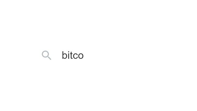 Typing text to search about Bitcoin cryptocurrency, search bar animation