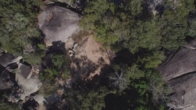 Bird's Eye View Over Gigantic Boulders At Granite Gorge Nature Park In Mareeba, QLD, Australia - drone shot