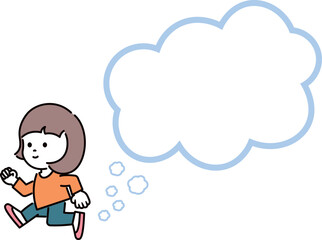 Obraz premium 子供が元気良く走っている後から出る土埃が吹き出しになったイラスト素材