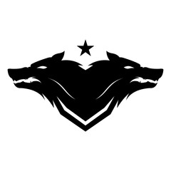 Logo illustration of 2 wolf heads silhouette vector design