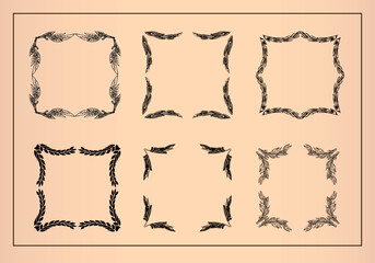 Collection of 6 drawn leaves borders