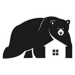 Bear hugging house vector silhouette illustration logo
