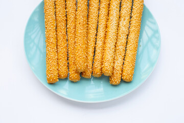 Bread sticks on white background