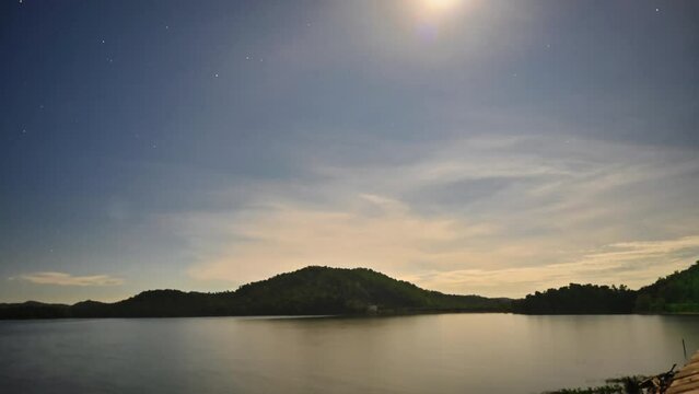 Full moon timelapse along with stars near Pench dam of Pench National Park