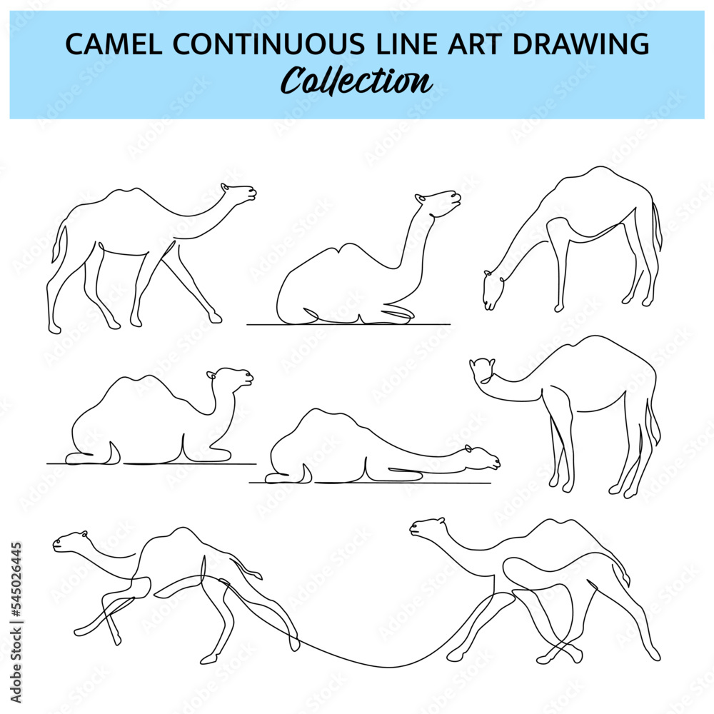 Poster set of camel line design. simple animal silhouette decorative elements drawn with one continuous lin
