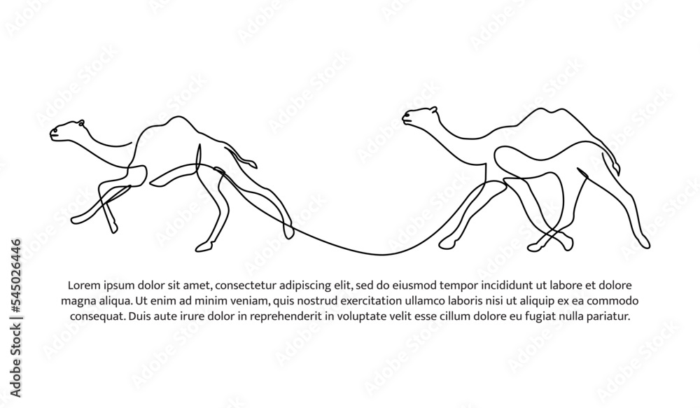 Poster camel line design. simple animal silhouette decorative elements drawn with one continuous line. vect