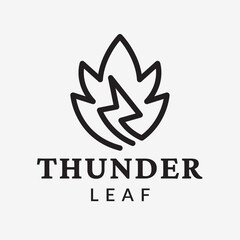 Thunder Leaf Outline Logo Template Design