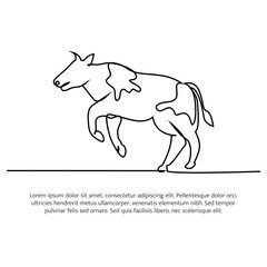 Cow line design. Simple animal silhouette decorative elements drawn with one continuous line. Vector illustration of minimalist style on white background.
