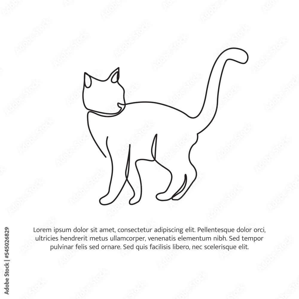 Poster cat line design. simple animal silhouette decorative elements drawn with one continuous line. vector