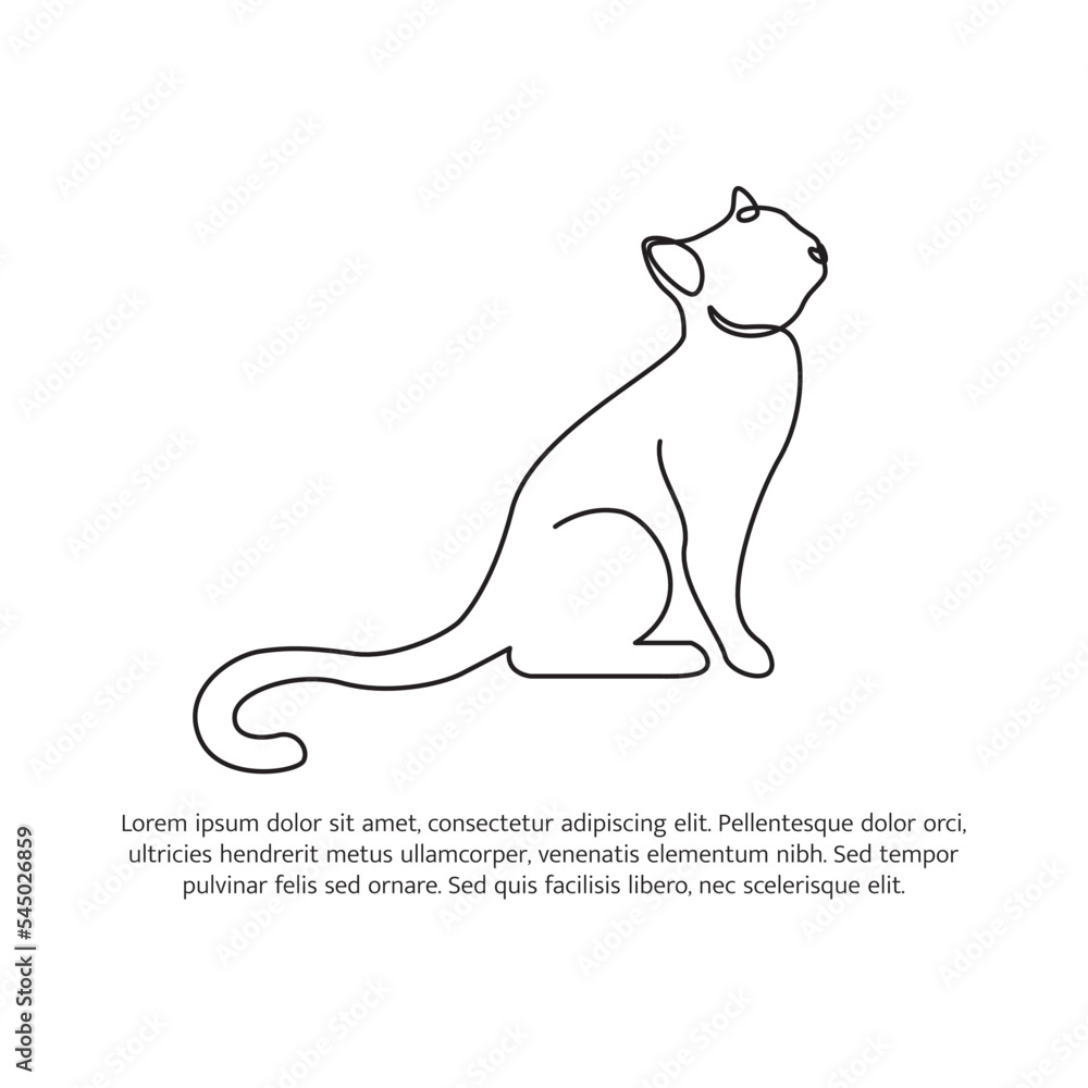 Poster cat line design. simple animal silhouette decorative elements drawn with one continuous line. vector