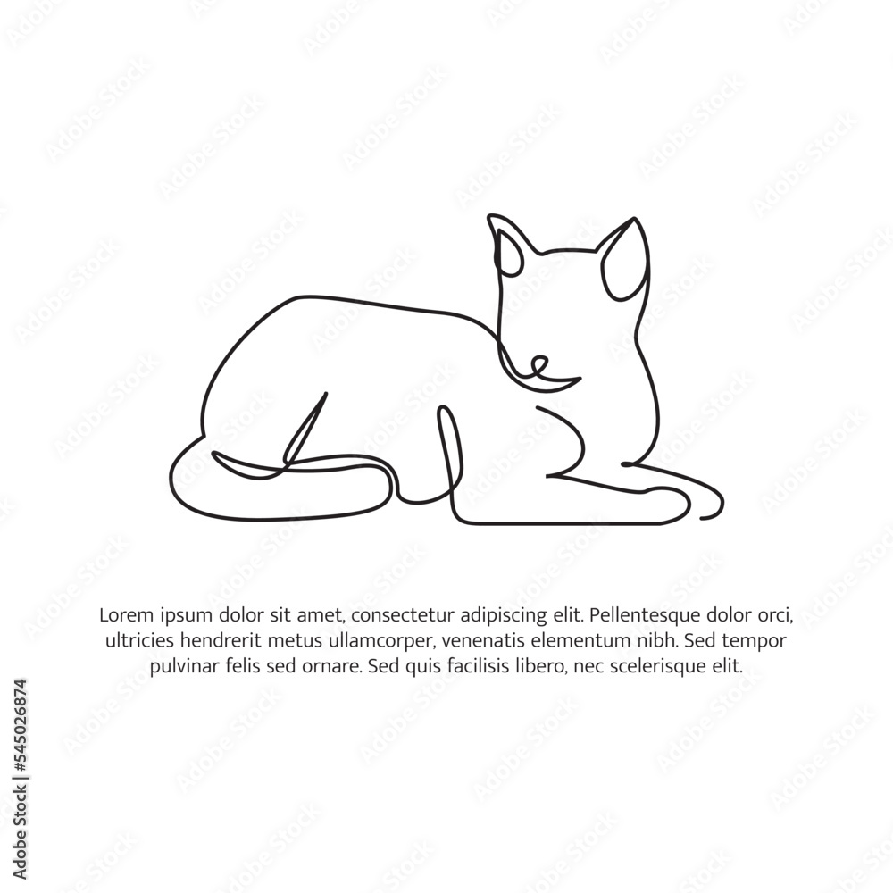 Poster cat line design. simple animal silhouette decorative elements drawn with one continuous line. vector